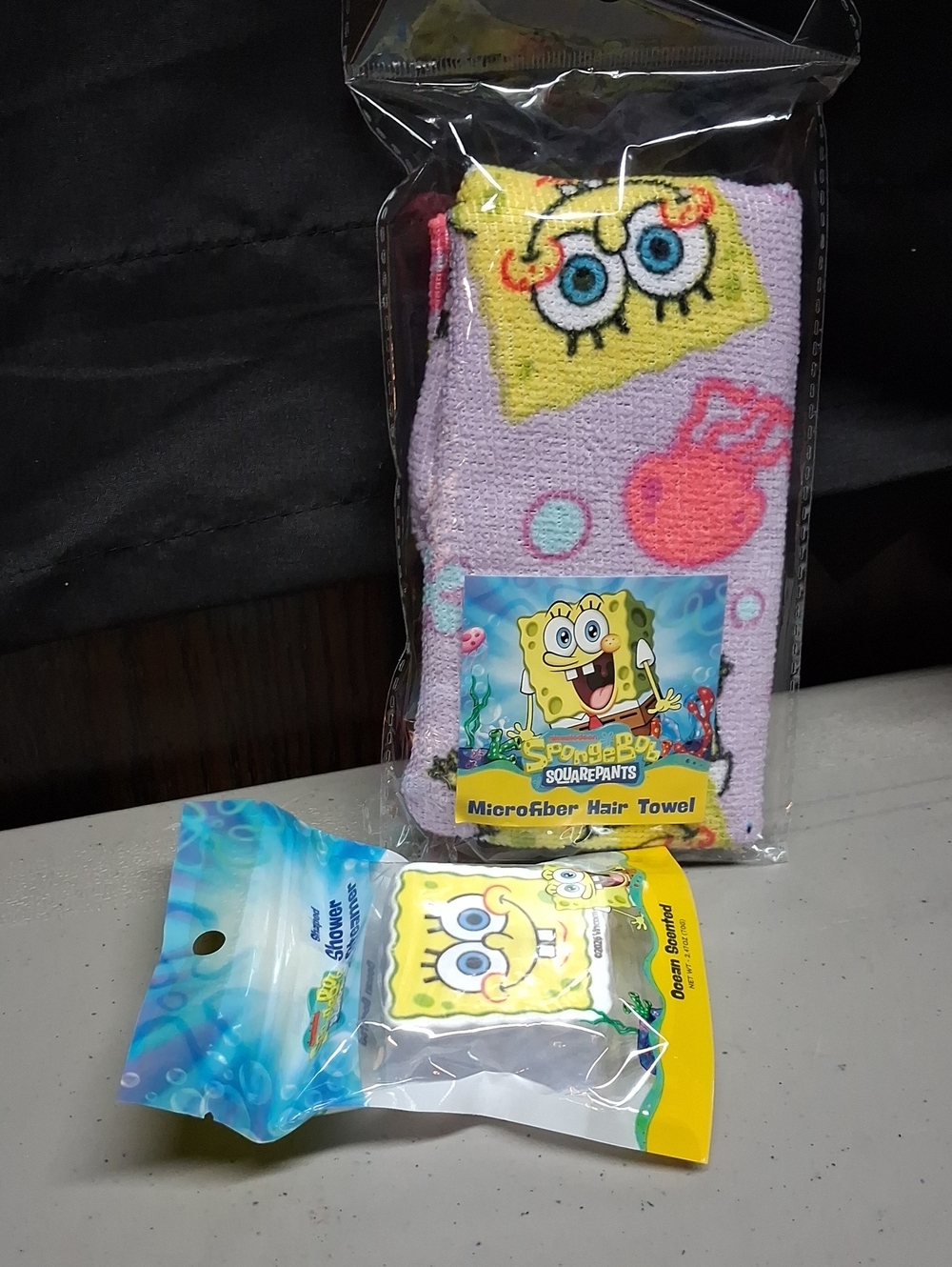 SpongeBob SquarePants Purple and Yellow Microfiber Hair Towel, Shower Steamer Oc
